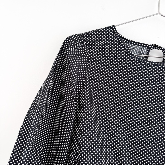 Who What Wear Black Polka Dot Blouse / 3/4 Sleeves & Back Tie Detail - Picture 4 of 8